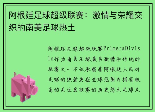 阿根廷足球超级联赛:激情与荣耀交织的南美足球热土 阿根廷足球超级联赛:激情与荣耀交织的南美足球热土